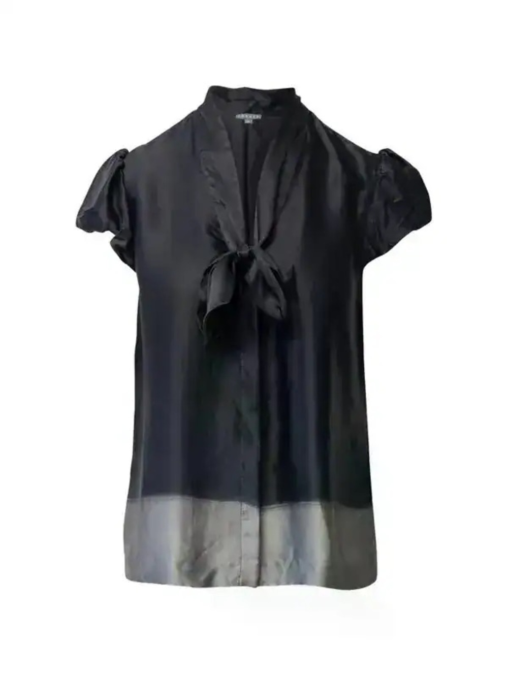 Theory Brionel Sidewalk 100% Silk Puff Sleeve Tie Neck Blouse Ombré Hem Black S